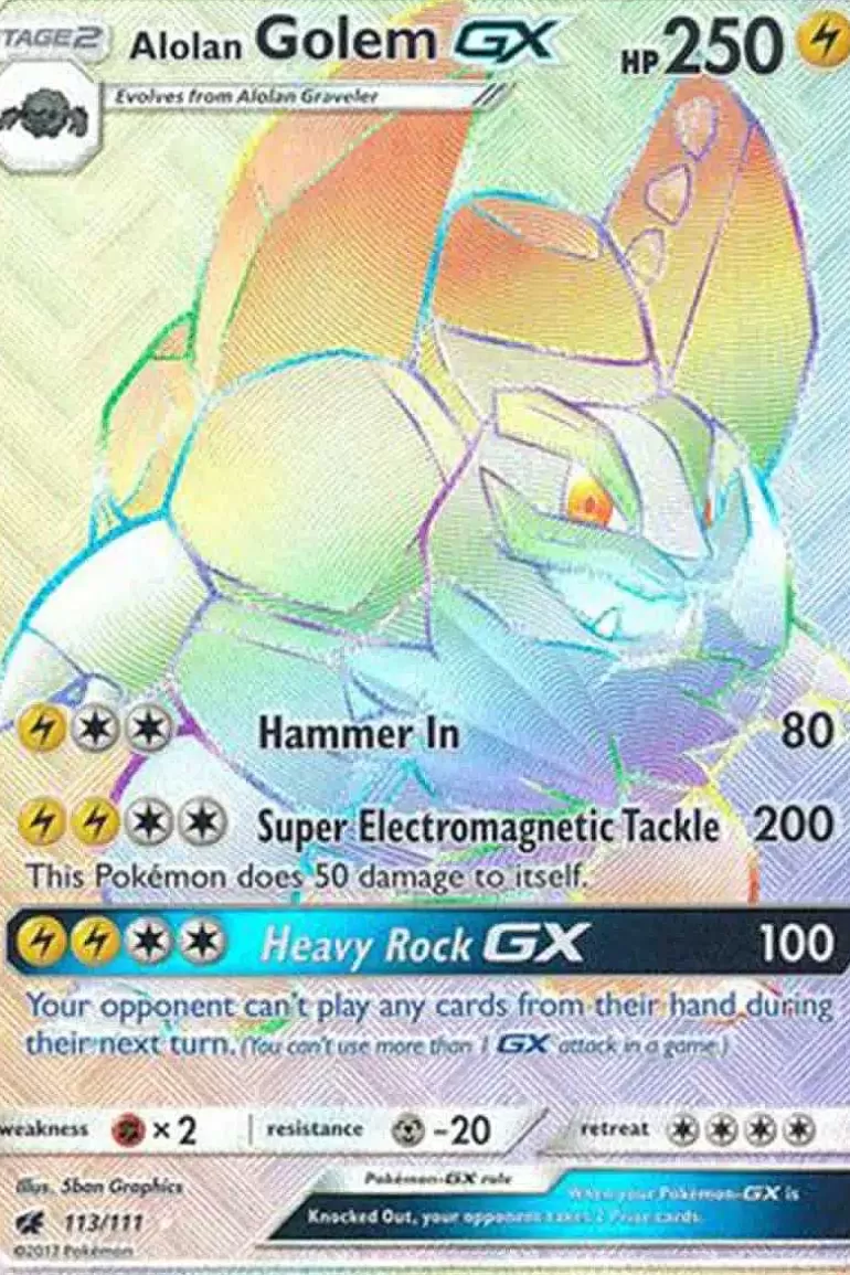 Pocket Monster Pokémon Kort-Alolan Golem Gx 113/111 Hyper Rare