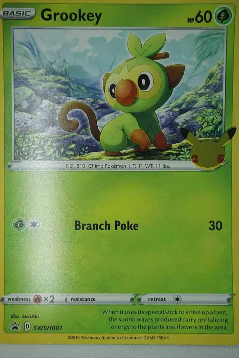 Pocket Monster Pokémon Kort-Grookey Swsh001 25 Ars Jubilaeum Stor