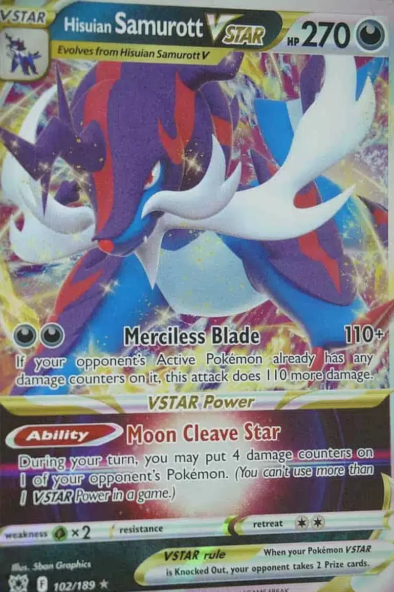 Pocket Monster Pokémon Kort-Hisuian Samurott Vstar 102/189