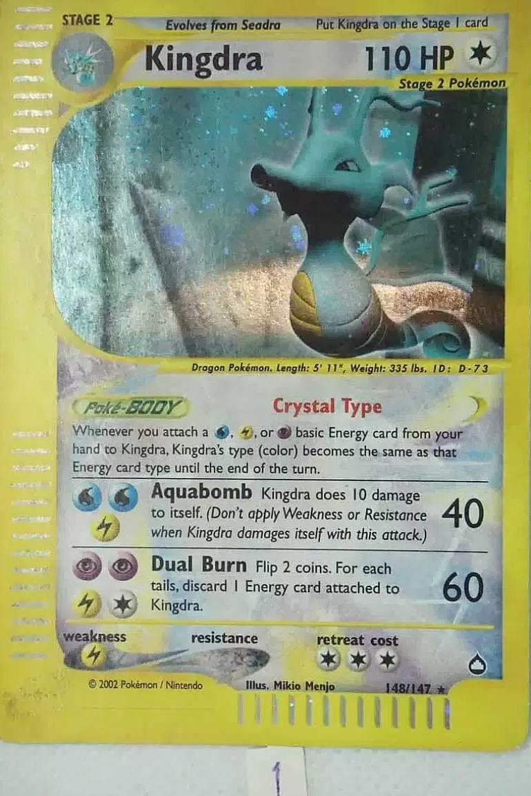 Pocket Monster Pokémon Kort-Kingdra 148/147 Holo Rare Brugt 1