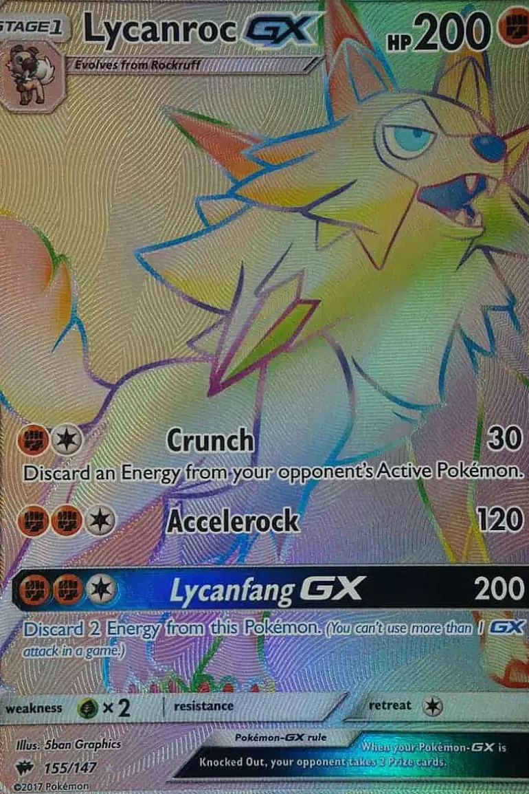 Pocket Monster Pokémon Kort-Lycanroc Gx 155/147 Hyper Rare