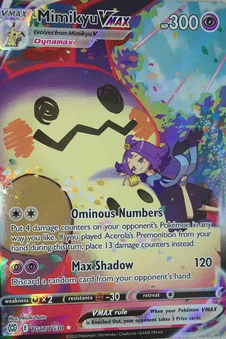 Pocket Monster Pokémon Kort-Mimikyu Vmax Tg17/Tg30