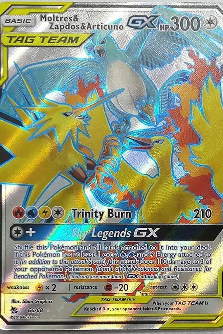 Pocket Monster Pokémon Kort-Moltres & Zapdos & Articuno Gx 66/68 Full Art