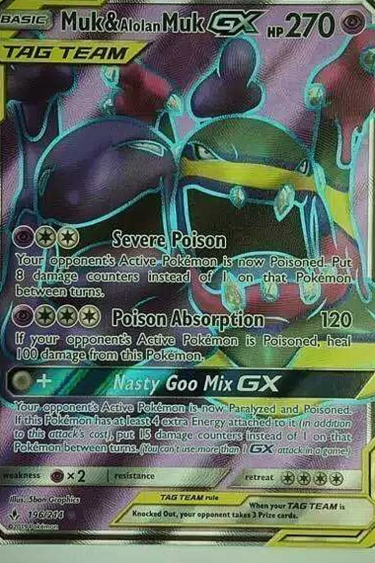 Pocket Monster Pokémon Kort-Muk & Alolan Muk Gx 196/214 Full Art