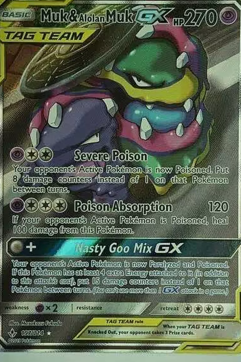 Pocket Monster Pokémon Kort-Muk & Alolan Muk Gx 197/214 Full Art