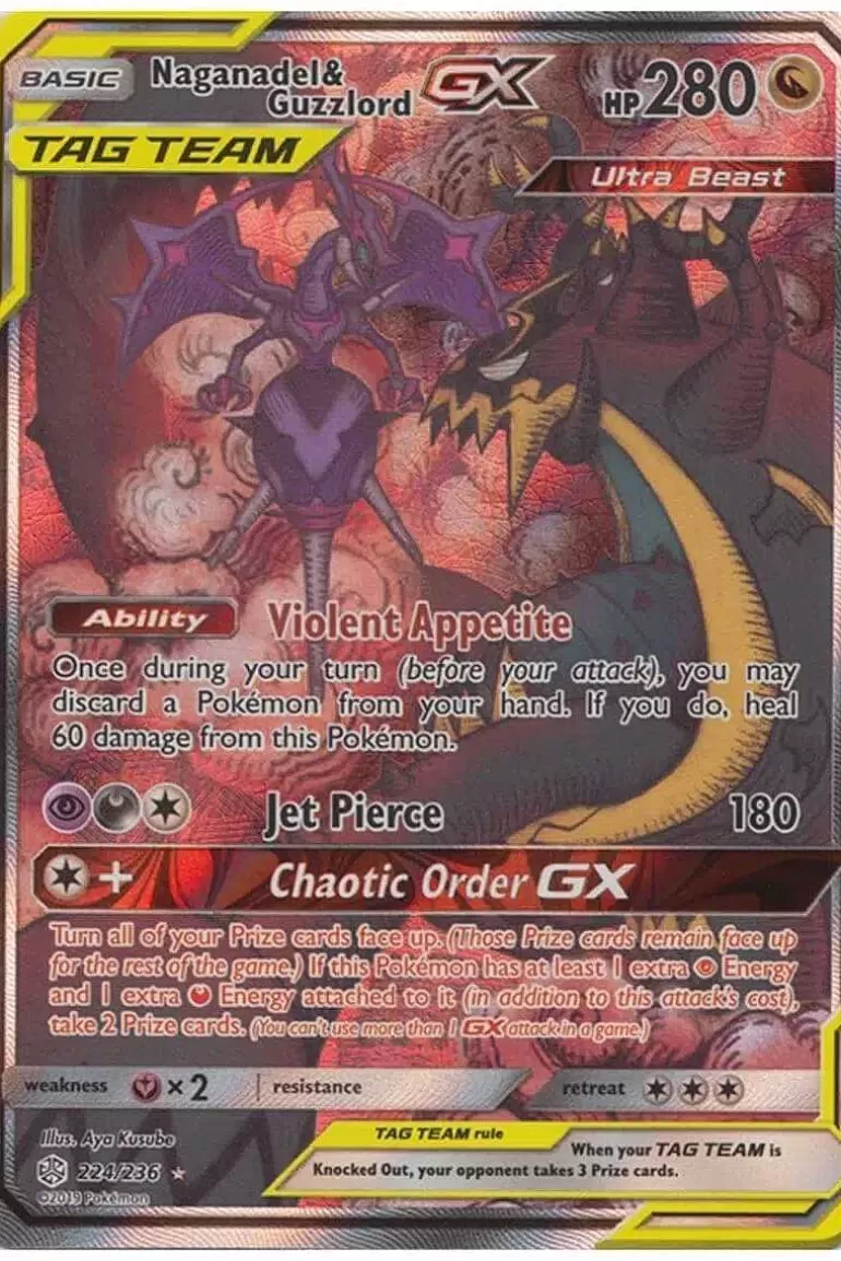 Pocket Monster Pokémon Kort-Naganadel & Guzzlord Gx 224/236 Full Art