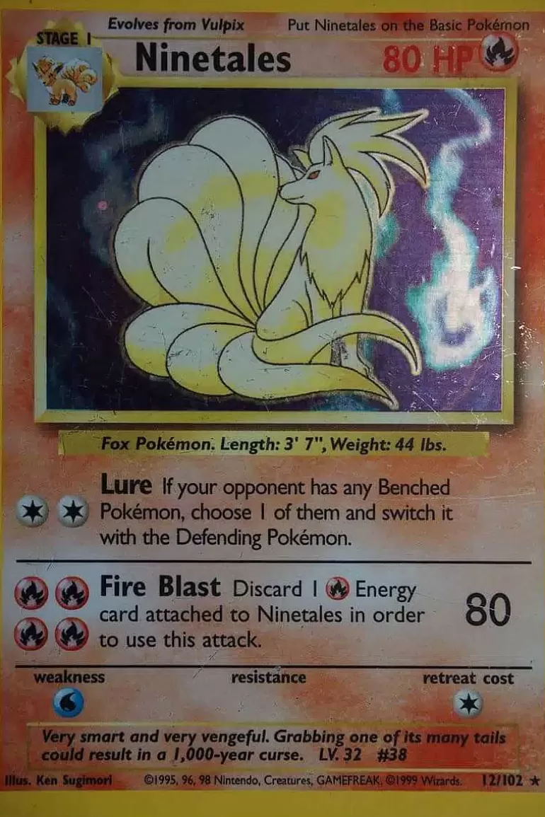 Pocket Monster Pokémon Kort-Ninetales 12/102 Holo Rare