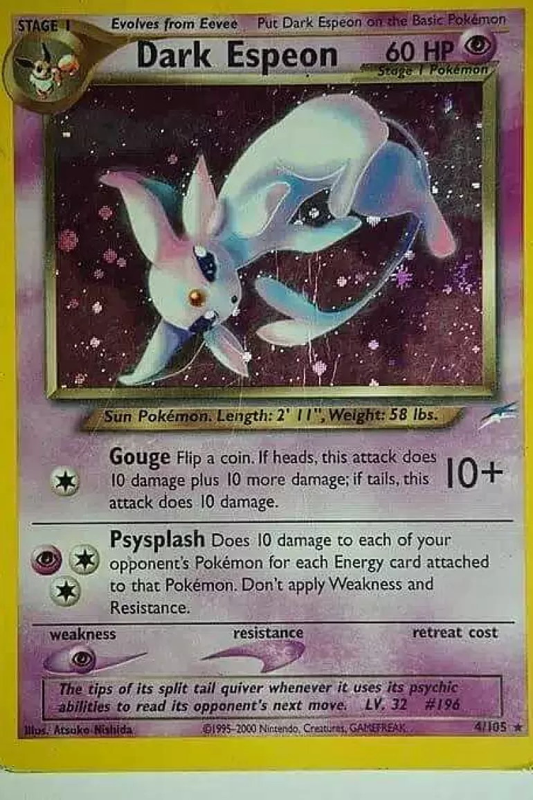 Pocket Monster Pokémon Kort-Obs: Slidt Dark Espeon 4/105 Holo Rare