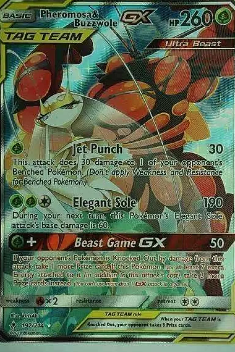 Pocket Monster Pokémon Kort-Pheromosa & Buzzwole Gx 192/214 Full Art