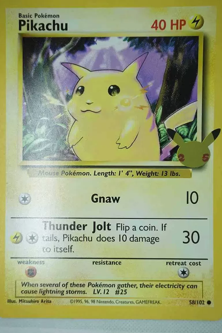 Pocket Monster Pokémon Kort-Pikachu 58/102 25 Ars Jubilaeum Stor