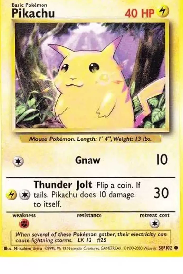 Pocket Monster Pokémon Kort-Pikachu 58/102 Stor