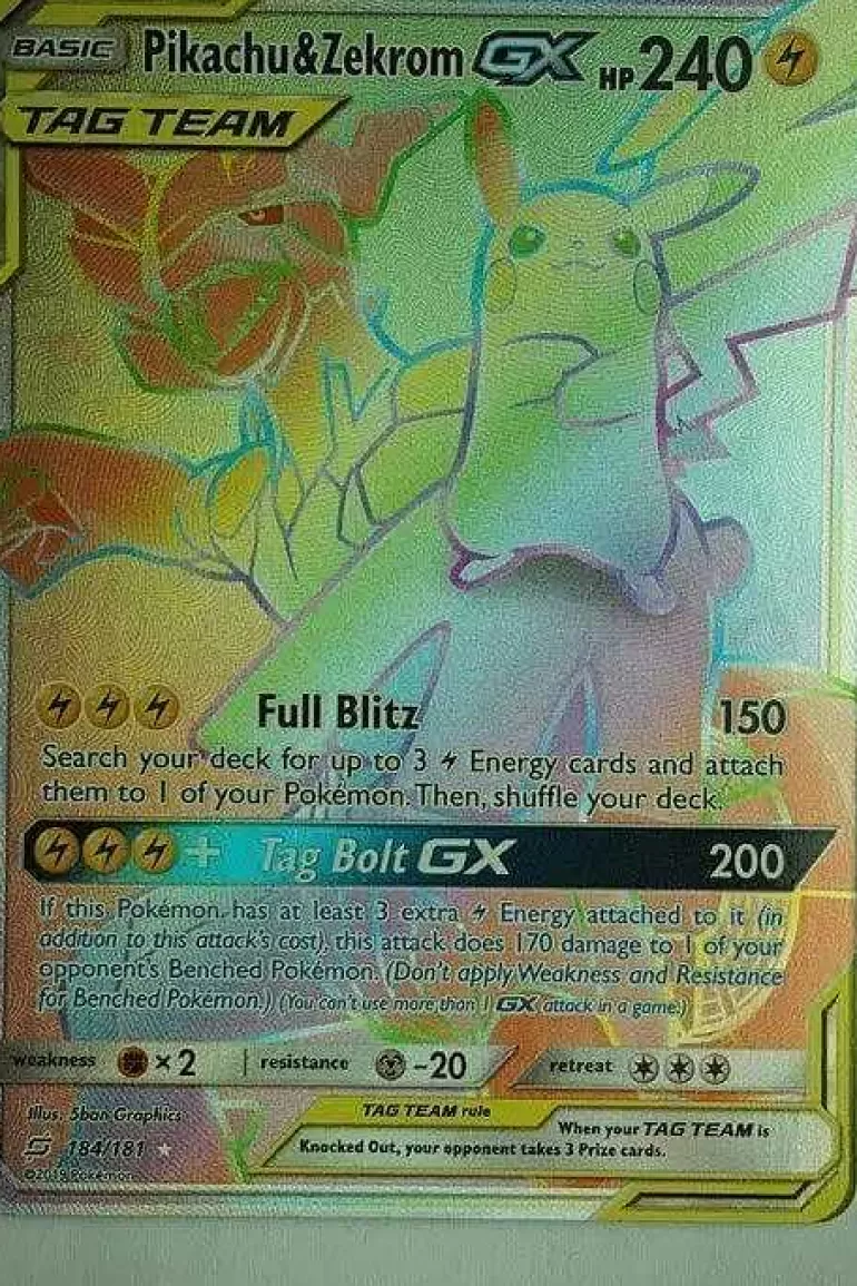 Pocket Monster Pokémon Kort-Pikachu & Zekrom Gx 184/181 Hyper Rare
