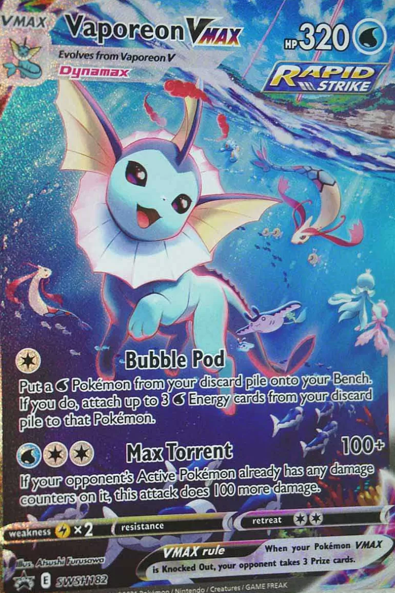 Pocket Monster Pokémon Kort-Vaporeon Vmax Swsh182 Alternate Art